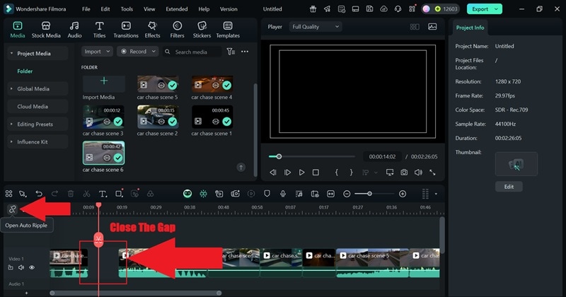 activate auto ripple in filmora