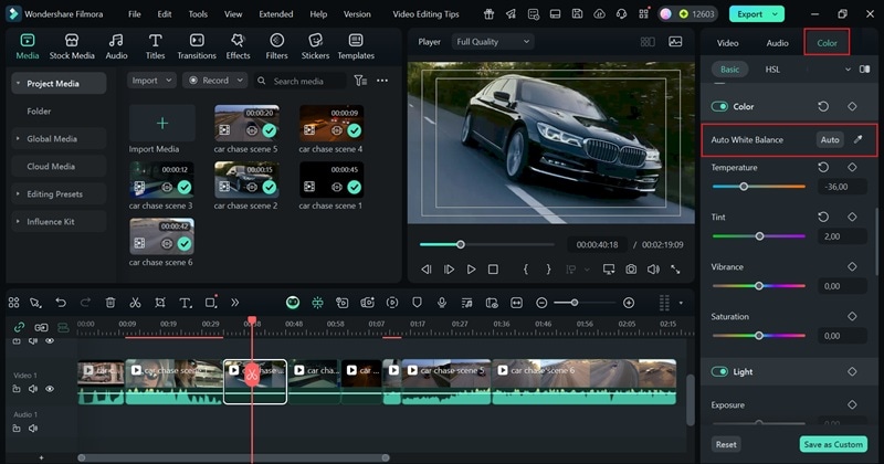 activate filmora auto white balance feature