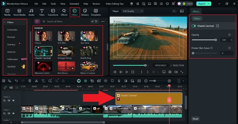apply filters from filmora media library