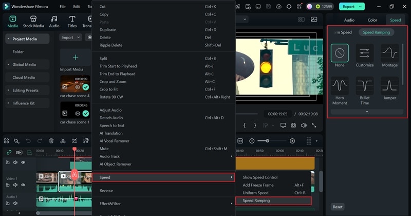 how to access filmora speed ramping