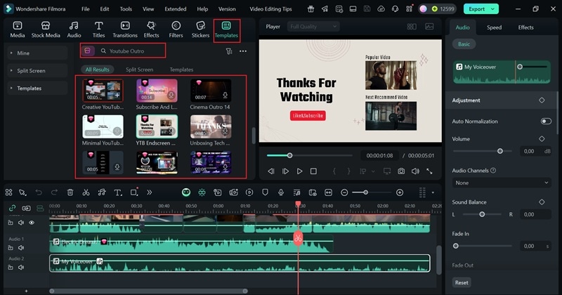 create unique outro using filmora template