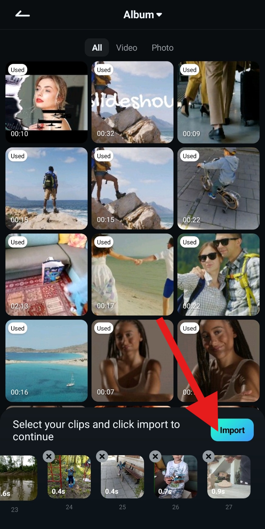 import videos to filmora mobile template