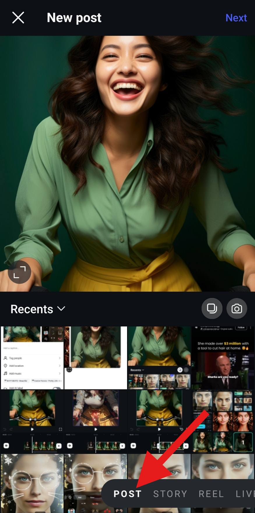 select to create a new post