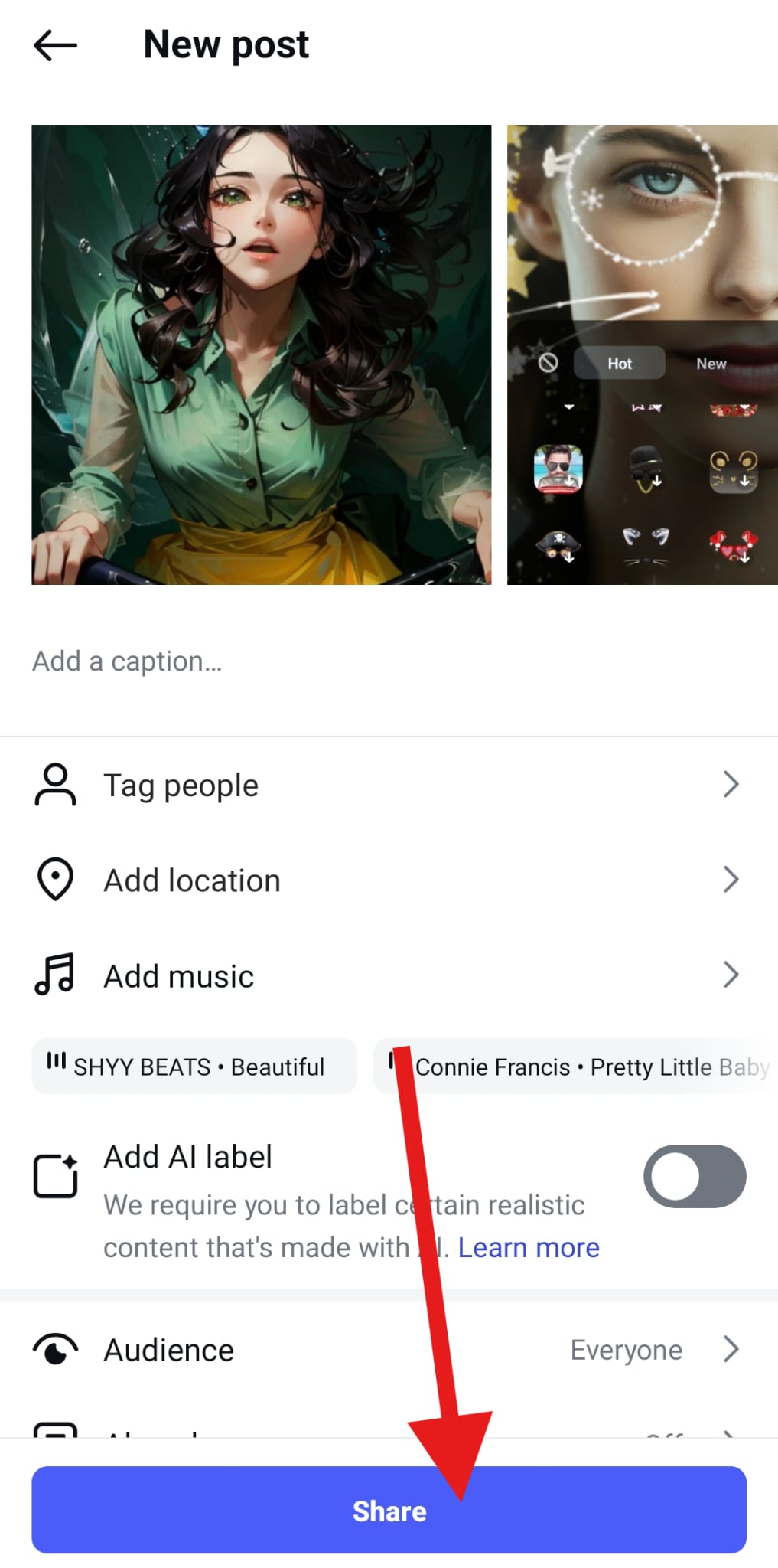 explore sharing options and share post