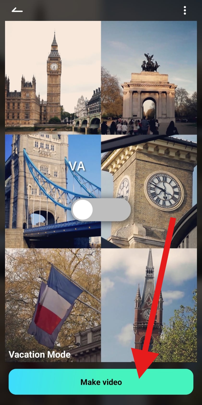 select to make video from template
