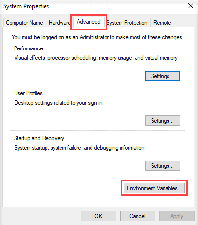 Edit the system environment variables