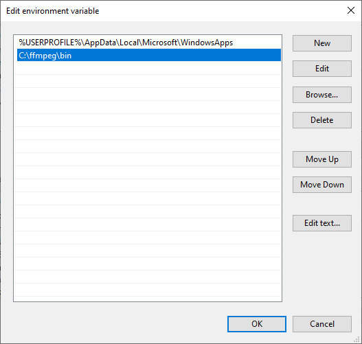 add the path to your FFmpeg folder