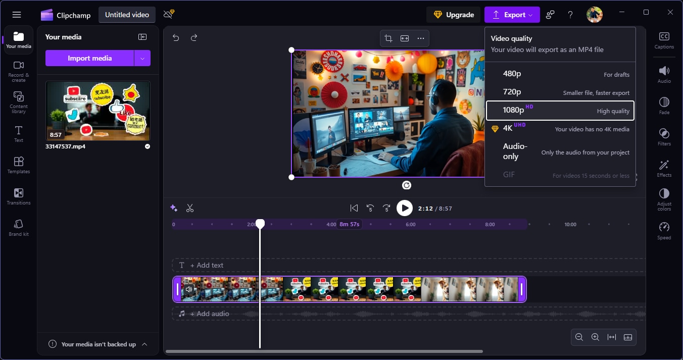 export video in clipchamp