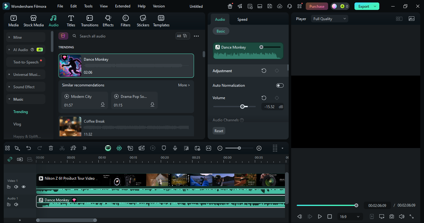 add music in filmora