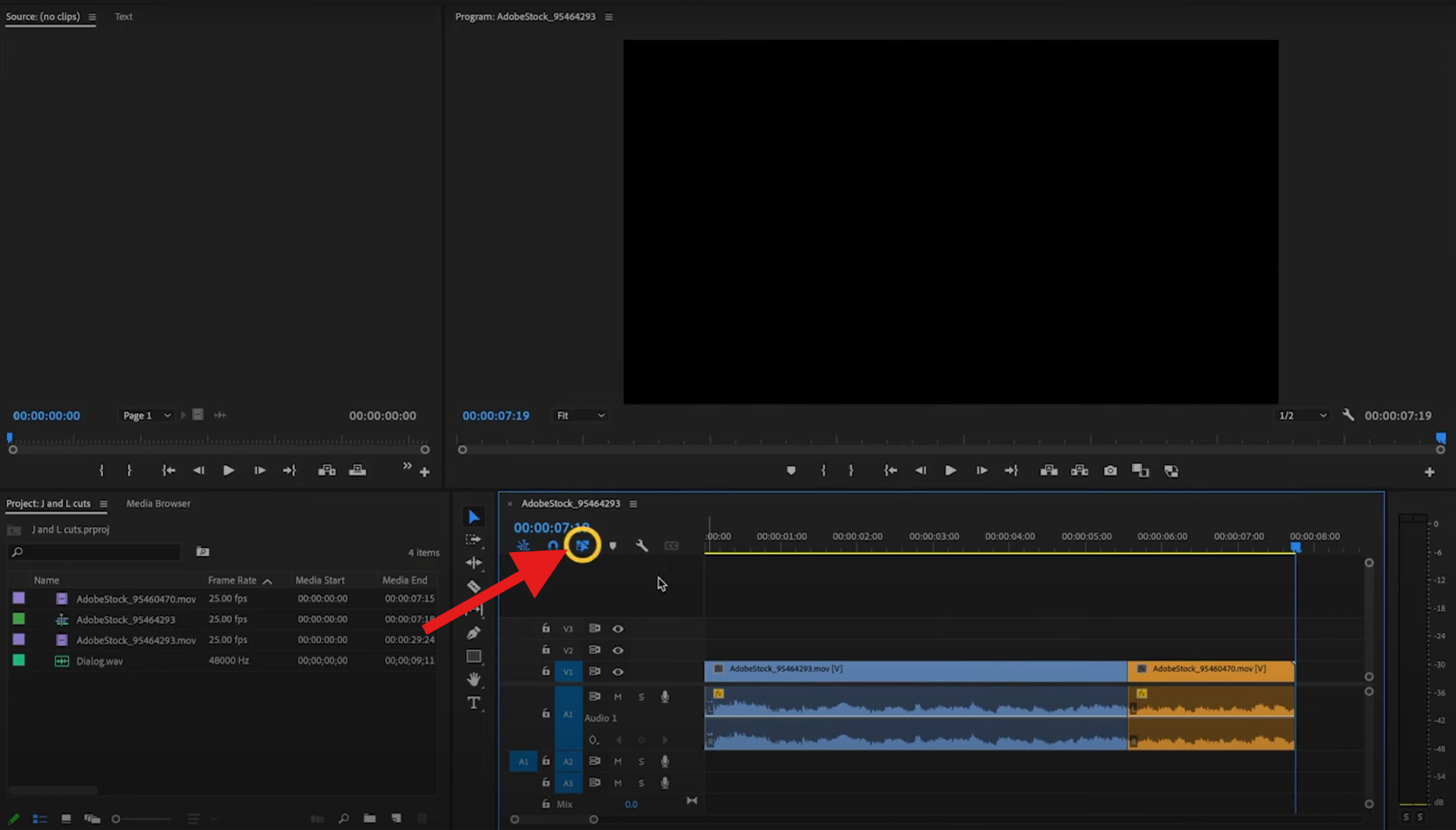 disable link selection in premiere pro