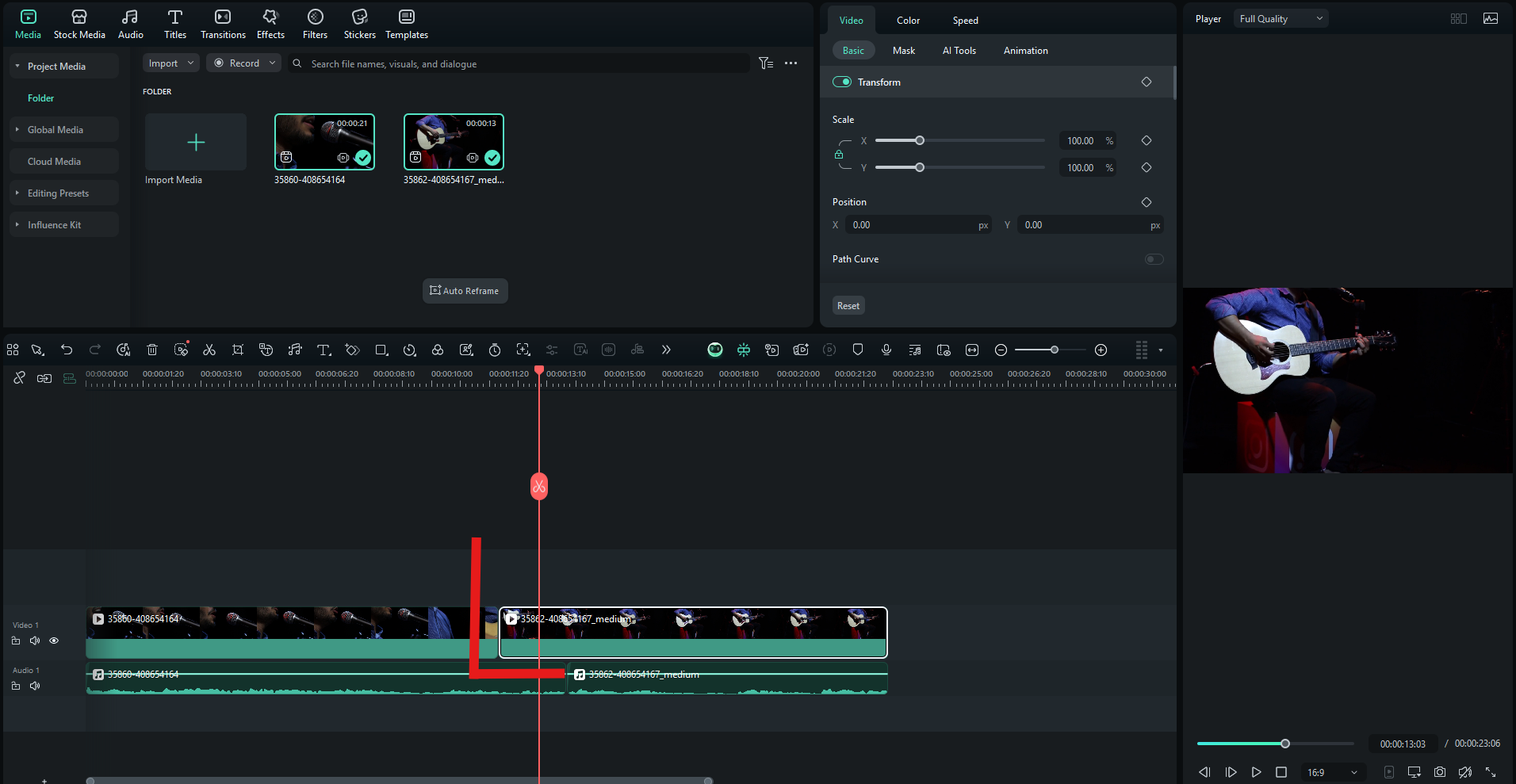 create l cut in filmora desktop