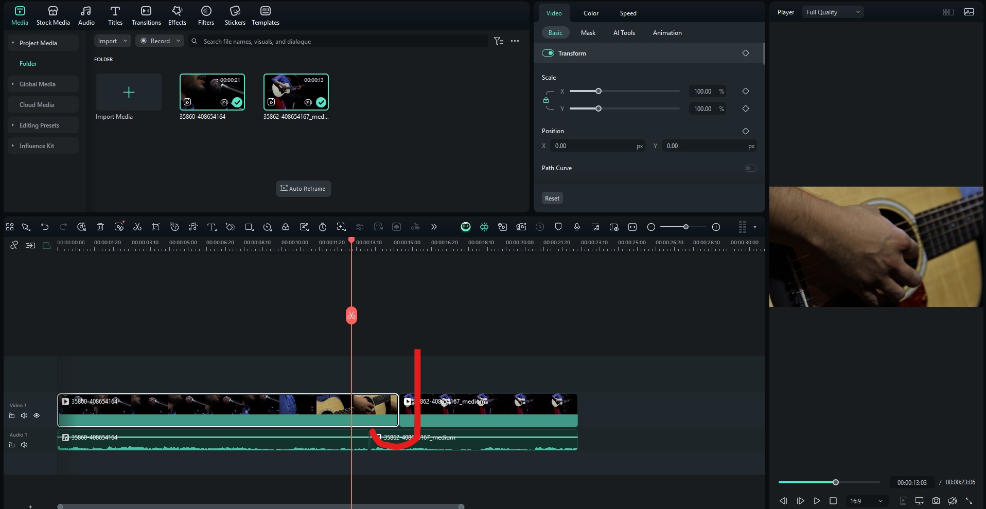create j cut in filmora desktop