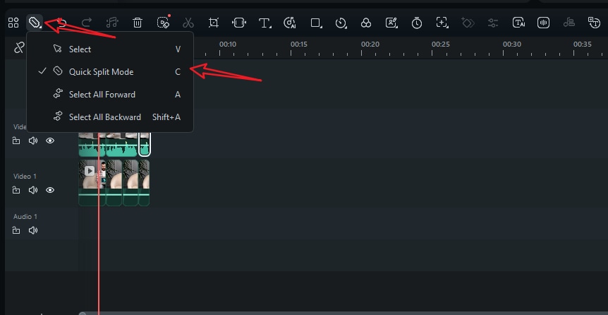 activate filmora quick split tool
