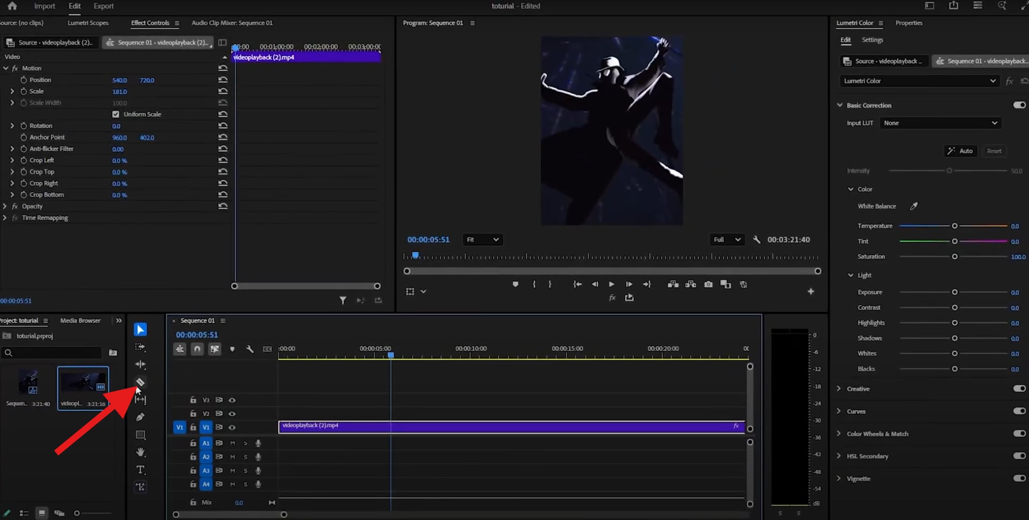 premiere pro razor tool