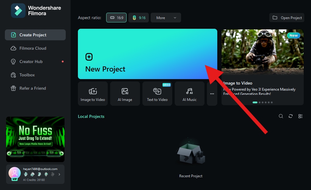 create a new project filmora desktop
