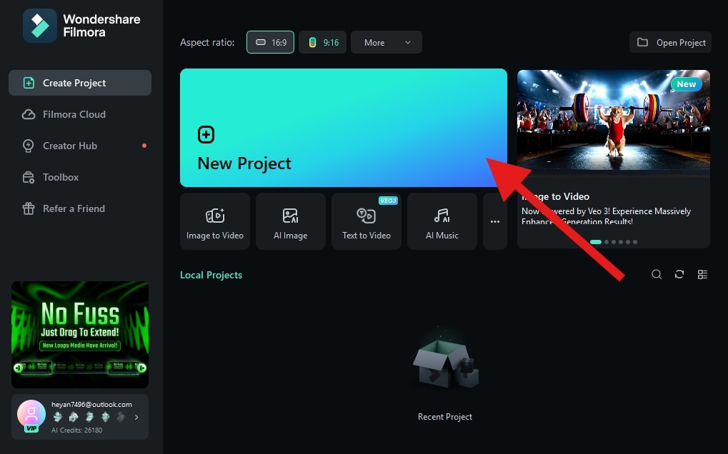 create a new project filmora desktop