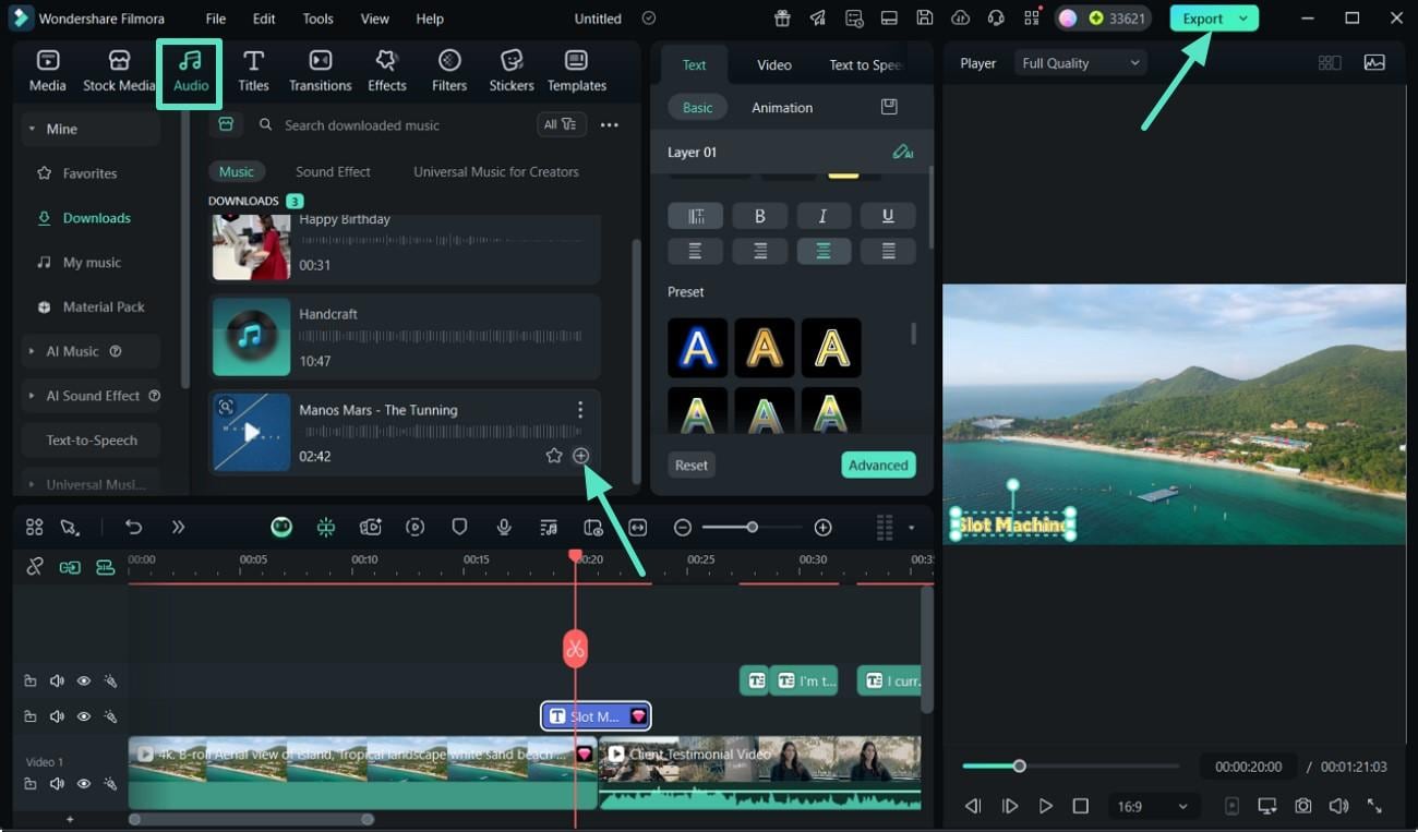 export video testimonial from filmora