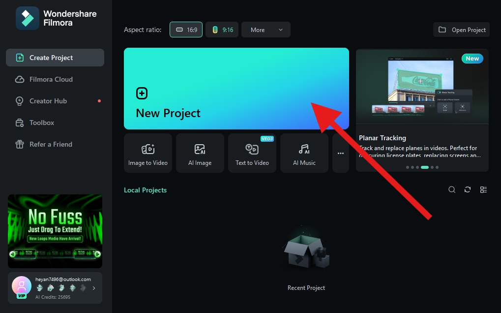 create a new project filmora desktop