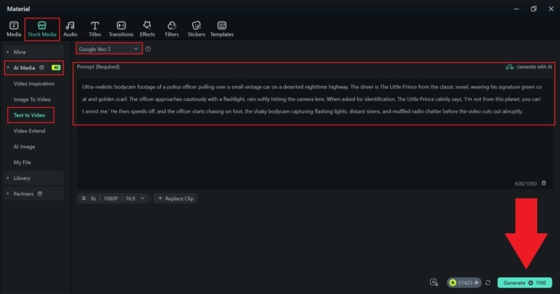 generate ai video using fimora veo3
