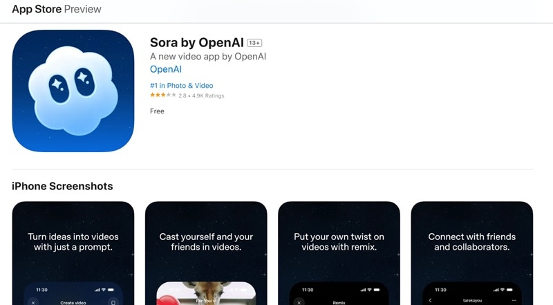 download the sora app