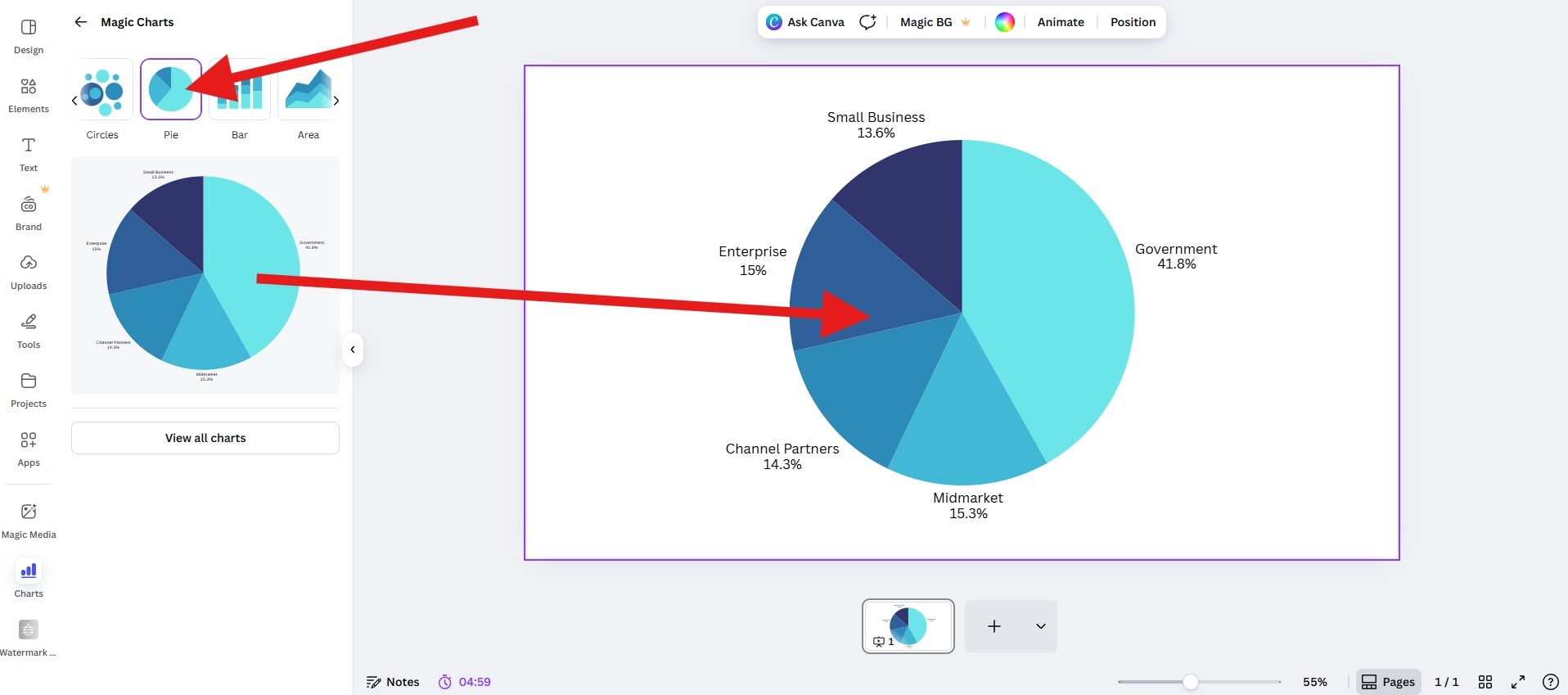 pick type of chart in canva