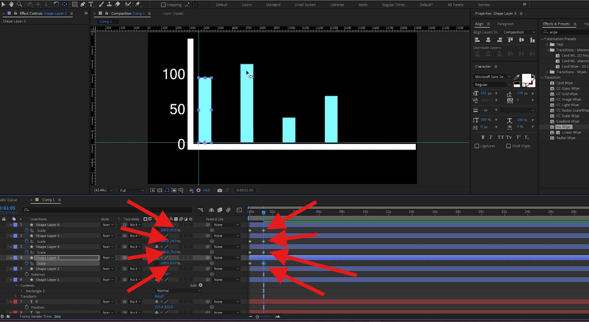 reduce rectangle scales in after effects