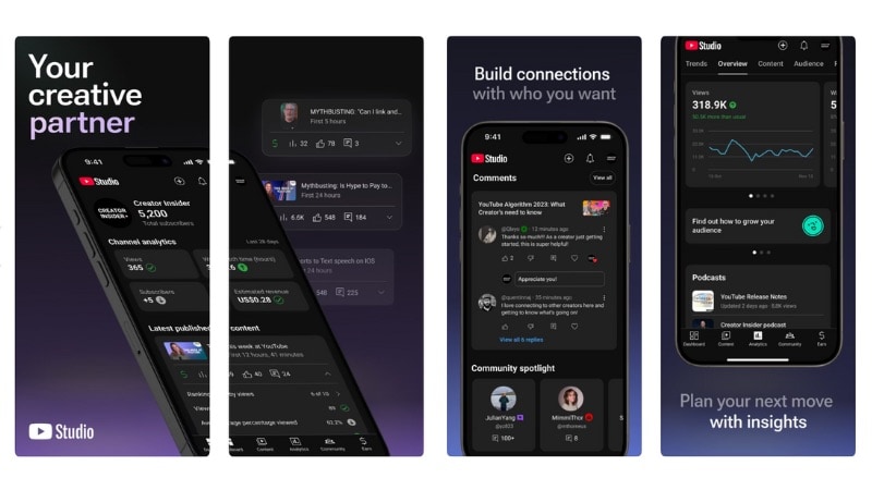 youtube studio mobile app and web