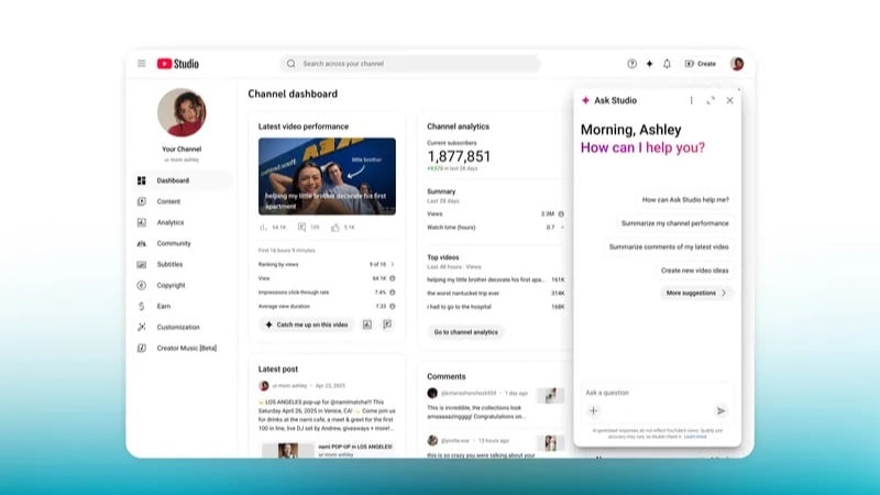 youtube studio new feature ask studio