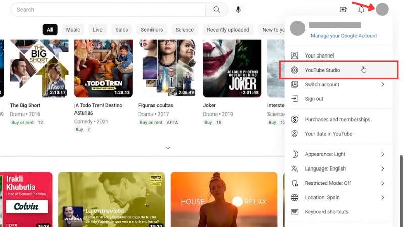 access youtube studio on web browser