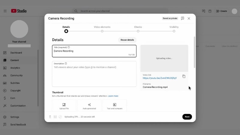 fill out the video details page