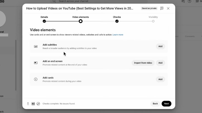 fill out the video elements page