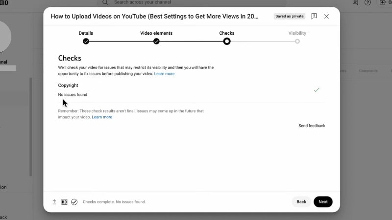 youtube studio will check your video