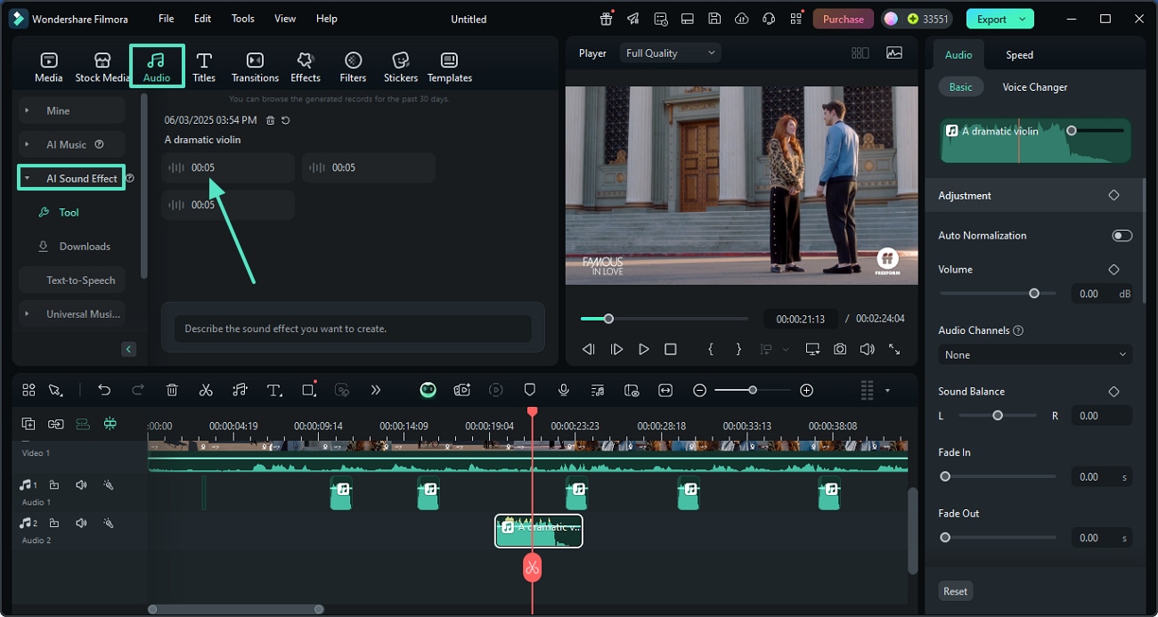 generate trailer sound effects using filmora