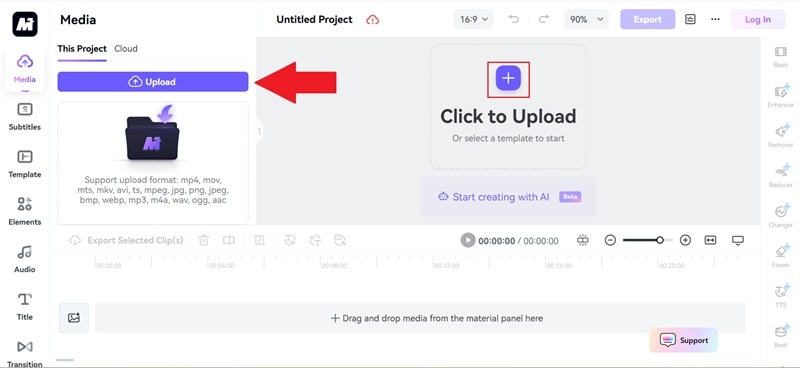 import your video to media.io editor