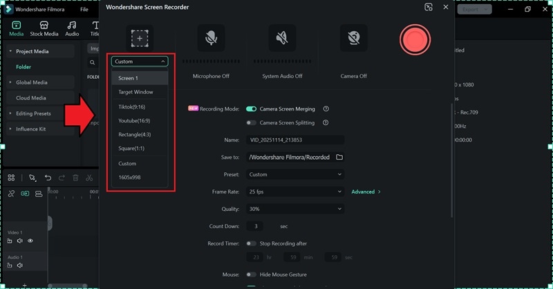 match the screen recorder ratio