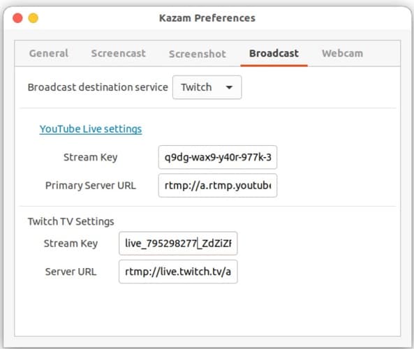 broadcast screen on kazam