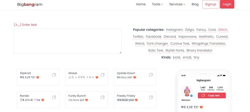 bigbangram glitch text generator