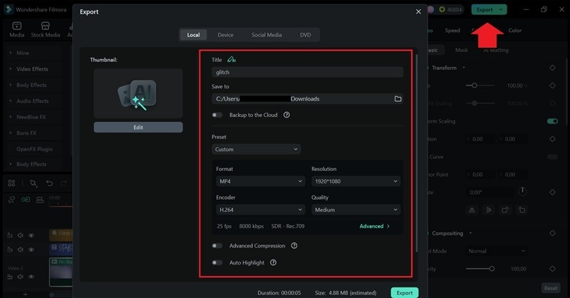export the glitch text effect
