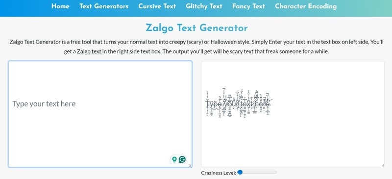 zalgo glitch text generator