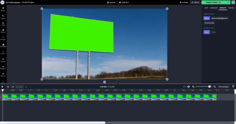 kapwing green screen editing