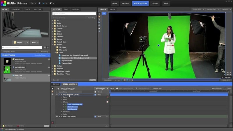 hitfilm express green screen editing