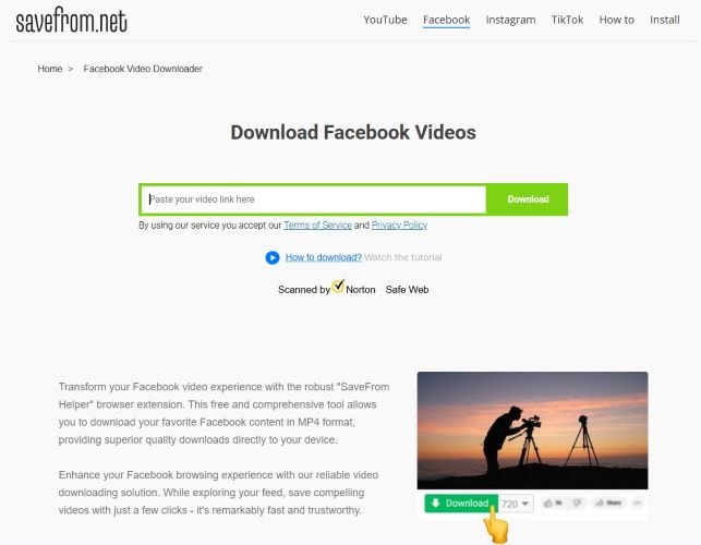 savefrom.net as facebook reel downloader