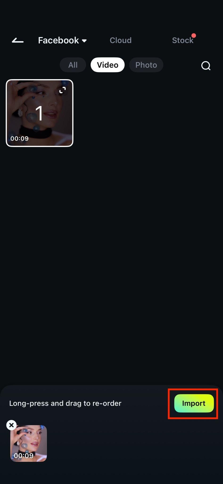 import the downloaded fb video