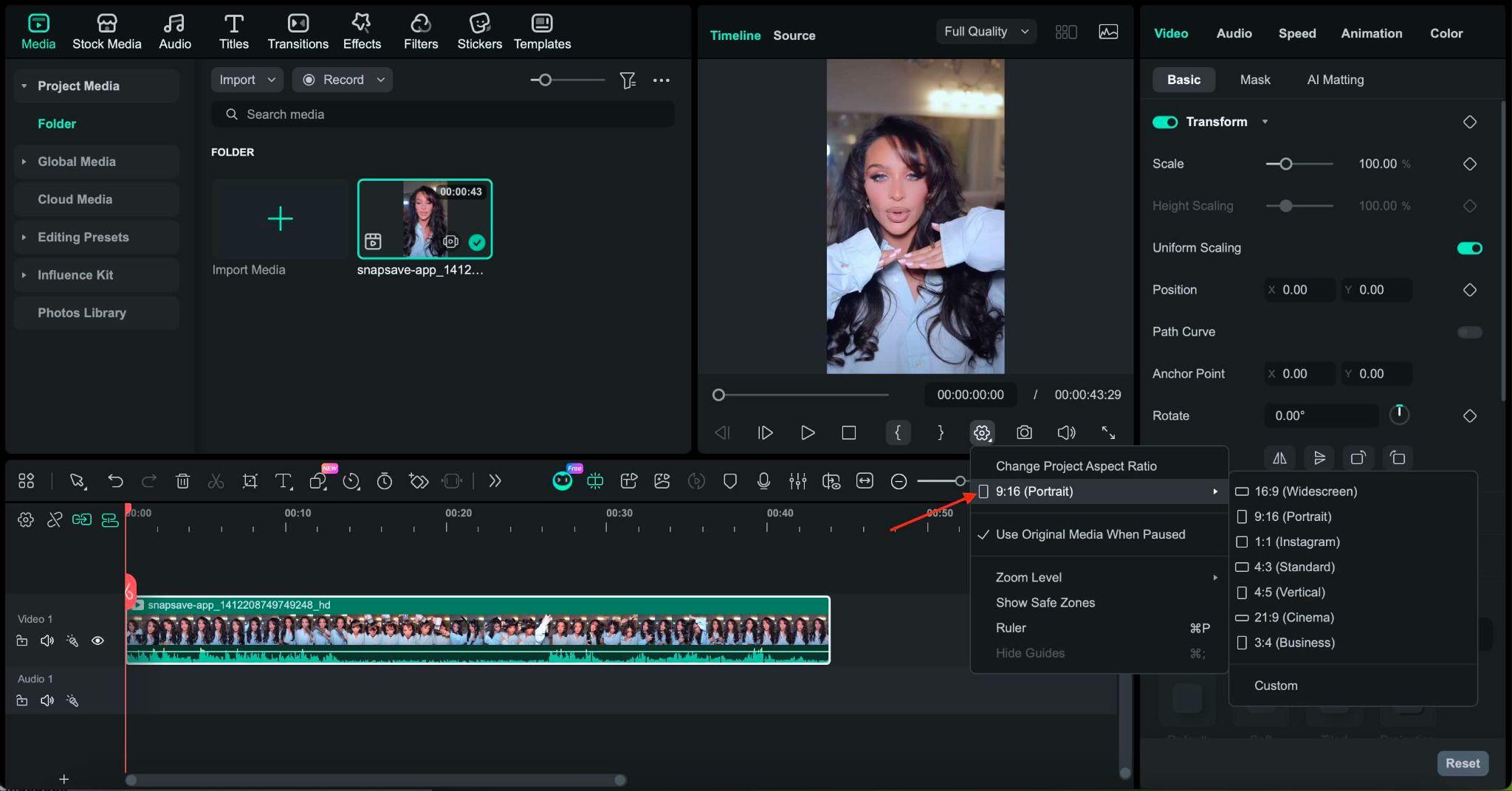 select a preferred aspect ratio