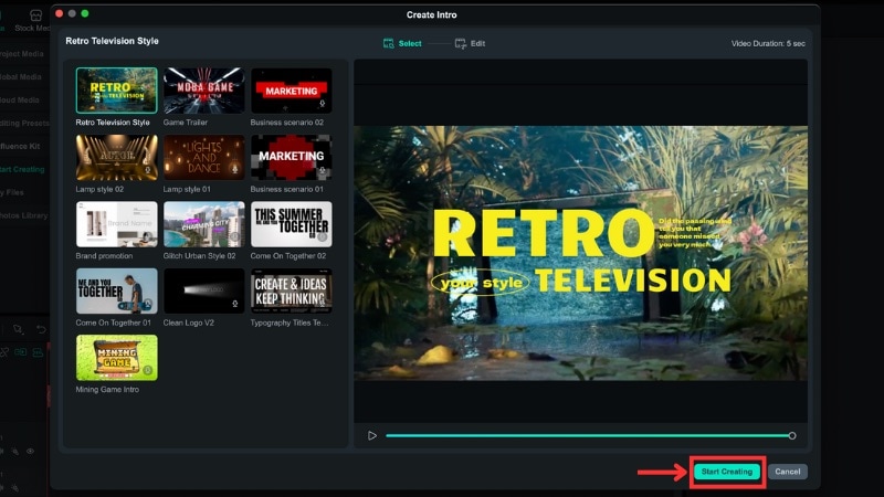 select a template and start creating
