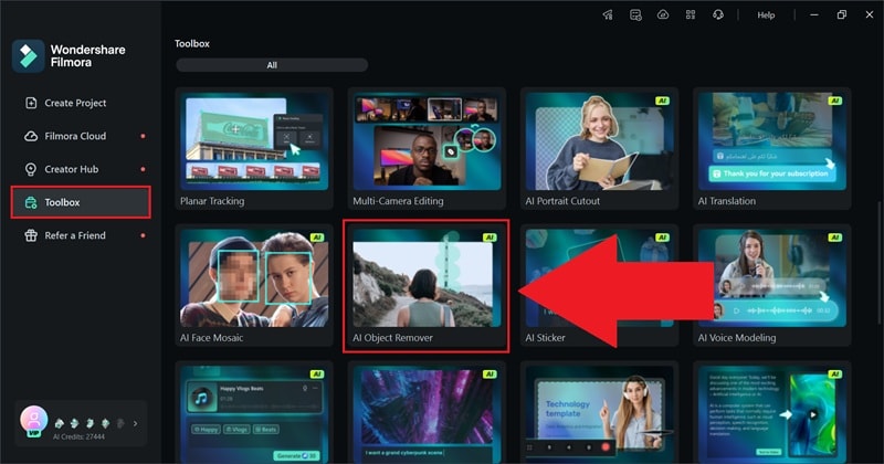 access ai object remover in filmora