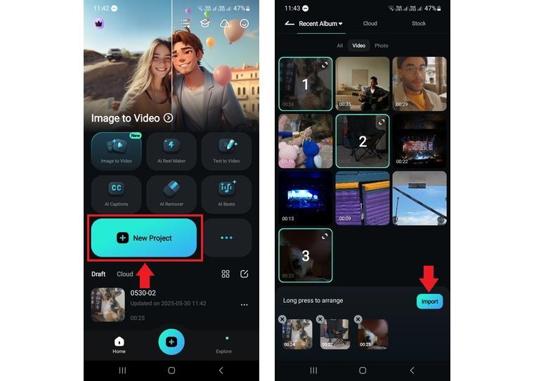 import your video clips