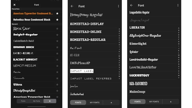 various text fonts on vont app