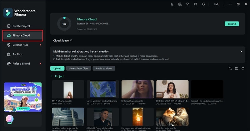 download project from filmora cloud desktop
