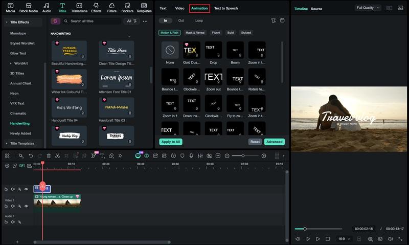 filmora text animation